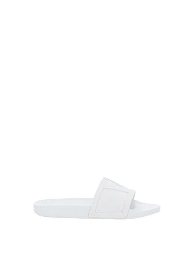 Valentino Garavani Whitesandals With Open Toe And Embossed Logo In Rubber Man