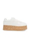 Valentino Leather Platform Sneakers Perforated Detailing In White/white/natural-