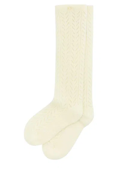 Valentino Garavani Women Ivory Stretch Mohair Blend Socks In White