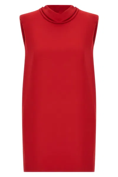 Valentino Solid Sleeveless Cowl Neck Short Dress In Red