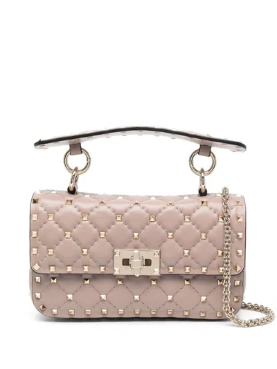 Valentino Garavani Spike Small Leather Shoulder Bag In Neutral