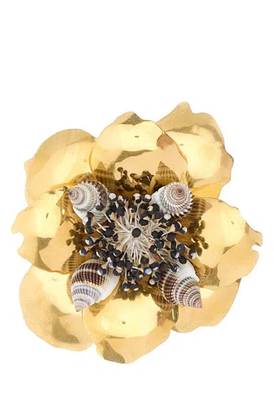 Valentino Garavani Gold Metal Fleur Lumineuse Brooch