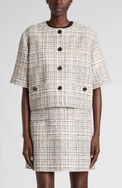 Valentino Garavani Square Cotton Blend Tweed Jacket In White