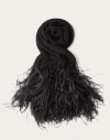 Valentino Garavani Stole With Micro Sequins And Feathers Woman Black Uni In Noir