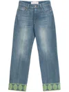 Valentino Medium Blue Jeans With Green Embroidery, Straight Leg, High Waist