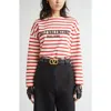 Valentino Womens Avorio Rosso Striped Brand-print Cotton-jersey T-shirt