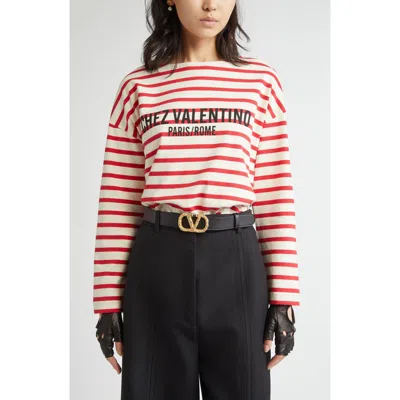 VALENTINO VALENTINO GARAVANI STRIPE LOGO LONG SLEEVE COTTON T-SHIRT
