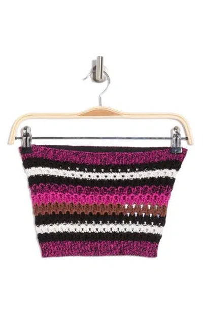 Valentino Garavani Stripe Open Knit Crop Top In Fucsia/tabacco/avorio