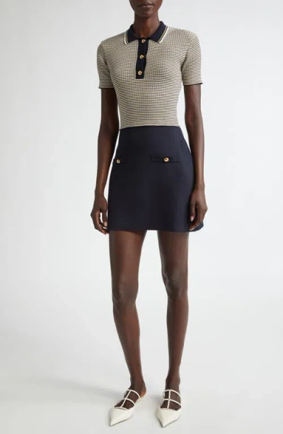 Valentino Striped Polo Mini Dress With Gold-tone Buttons In Navy Ivory Gold