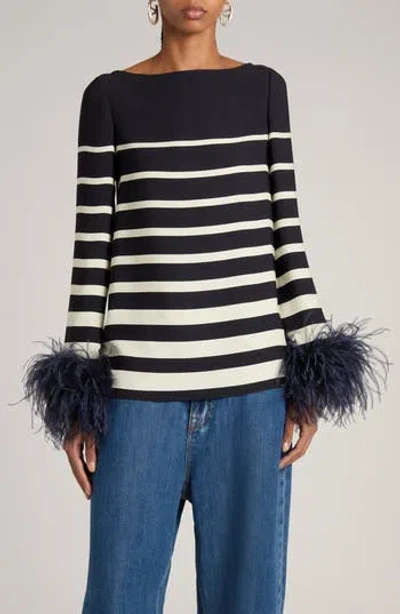 Valentino Garavani Stripe Silk Top With Feather Cuffs
