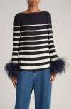 Valentino Silk Feather-trimmed Blouse In Avorio/ Navy
