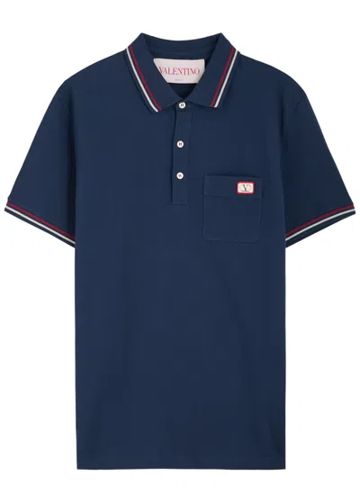 Valentino Garavani Stripe-trimmed Piqué Cotton Polo Shirt