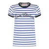 Valentino Womens Striped Embroidered Cotton-jersey T-shirt Avorio Blu