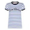 Valentino Womens Striped Embroidered Cotton-jersey T-shirt Avorio Blu