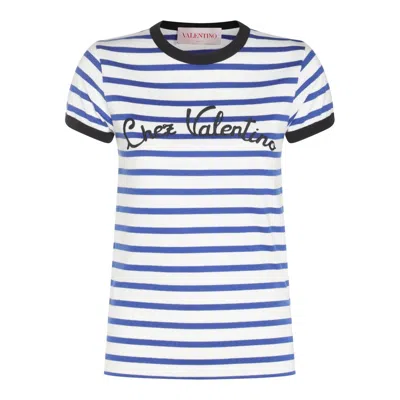 VALENTINO VALENTINO GARAVANI WHITE AND BLUE COTTON T-SHIRT