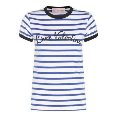 VALENTINO VALENTINO GARAVANI WHITE AND BLUE COTTON T-SHIRT