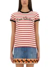 Valentino Women Ivory Striped Jersey Embroidered T-shirt In Multi