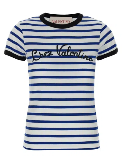 Valentino Garavani Striped Cotton Jersey T-shirt In Blue
