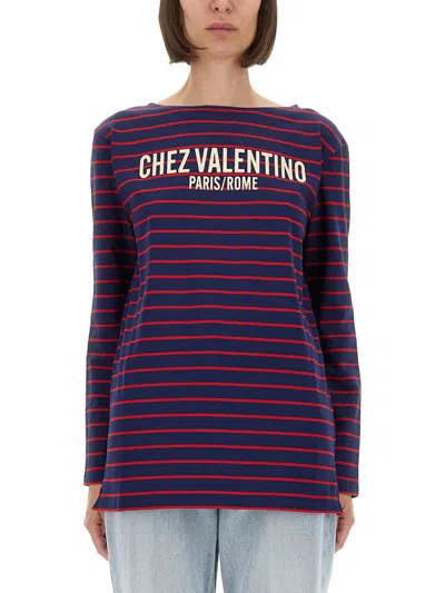 Valentino Garavani Striped Cotton Jersey T-shirt In Blue