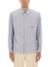 Valentino Striped Shirt With Embroidered Logo In Blue