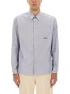 Valentino Striped Shirt With Embroidered Logo In Blue