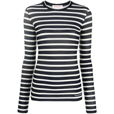 Valentino Garavani Striped Knitted Top In Blue