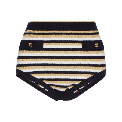 Valentino Garavani Striped Lurex Mini Shorts In Blue