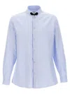 Valentino Cotton Shirt With Striped Pattern And Embroidered Motif In Blue
