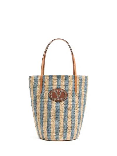 Valentino Garavani Striped Raffia Shopping Bag In Multi