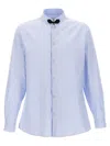 Valentino Cotton Shirt With Striped Pattern And Embroidered Motif In Blue