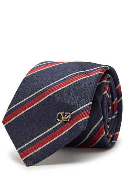 Valentino Garavani Striped Silk Tie In Blue
