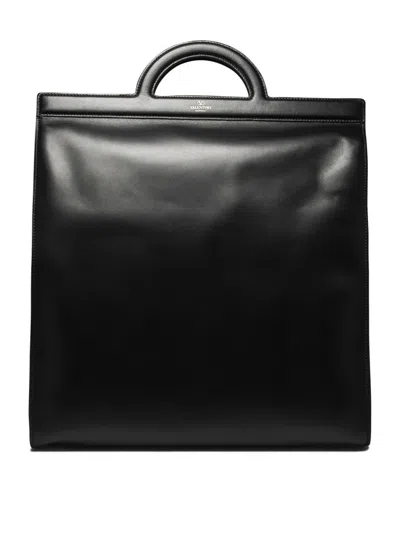 Valentino Garavani Men Leather Handbag With Frontal Logo Print In Black