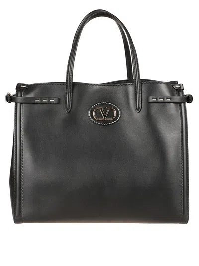 Valentino Garavani Structured Leather Shoulder Bag In Black
