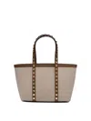Valentino Rockstud Canvas Tote Bag In Neutral