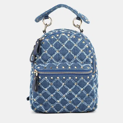 Pre-owned Valentino Garavani Garavani Studded Backpack Blue Denim