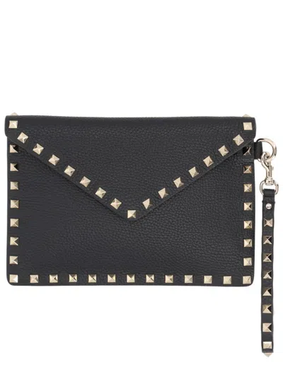Valentino Garavani Studded Envelope Clutch With Wrist Strap In Black