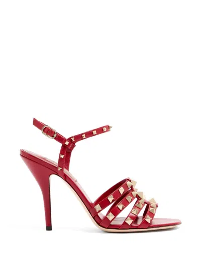 Valentino Garavani Studded Kidskin Leather Heel Sandal In Red