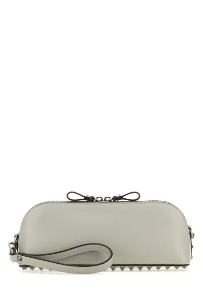 Valentino Garavani Studded Leather Clutch In Beige