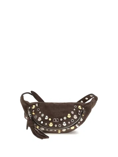 Valentino Garavani Studded Suede Belt Bag In Brown