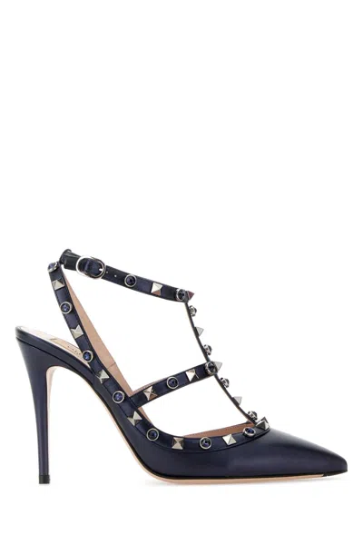 Valentino Garavani Studded T-strap Heel In Blue