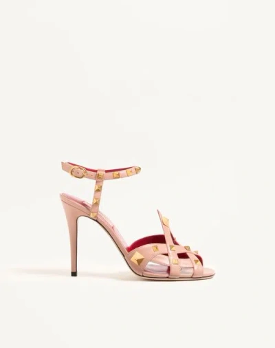 Valentino Garavani Studdy Sandale Aus Ziegenleder, 100 Mm Frau Rosa 42 In Pink