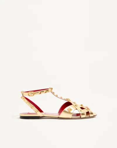 Valentino Garavani Studdy Sandal In Laminated Nappa 05mm Woman Antique Brass 42 In Multi