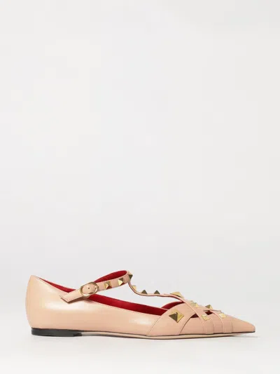 Valentino Garavani Studdy T-strap Studded Sheepskin Ballet Flats In Brown