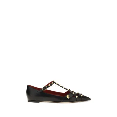 Valentino Garavani Stud-embellished Goatskin Ballet Flat In Black