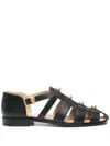Valentino Studshield Fisherman Sandals In Calf Leather In Black