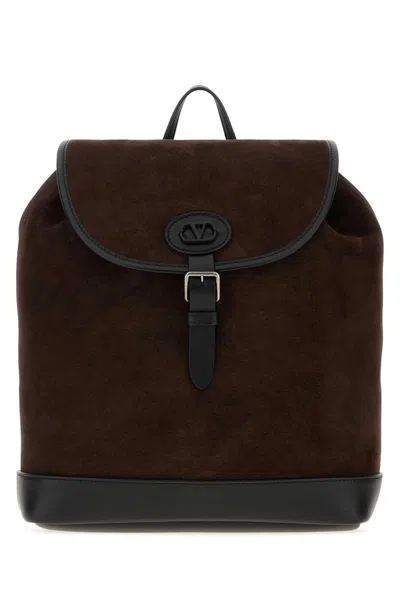 Valentino Garavani Suede And Leather Backpack In Brown