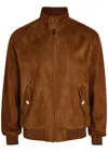 Valentino Ribbed Lambskin Suede Leather Jacket With Stand-up Collar