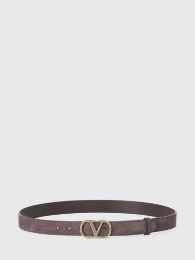 Valentino Garavani Suede Leather Belt With Vlogo Signature Buckle In Brown