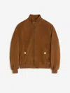 Valentino Ribbed Lambskin Suede Leather Jacket With Stand-up Collar