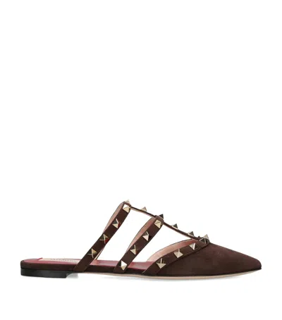 Valentino Garavani Suede Rockstud Mules In Brown